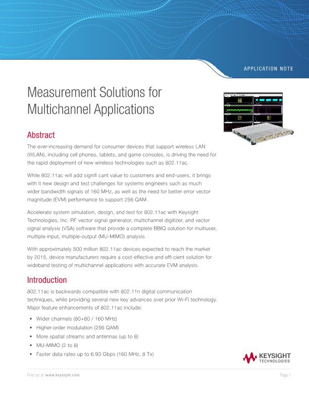 Multichannel Measurements in MIMO 802.11ac Baseband IQ Simulation, Design and Test 
