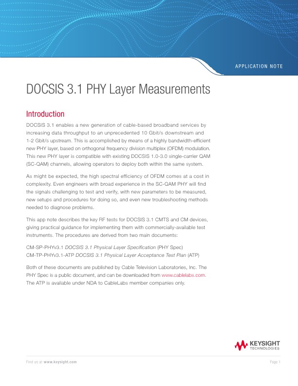 DOCSIS 3.1 PHY Layer Measurements