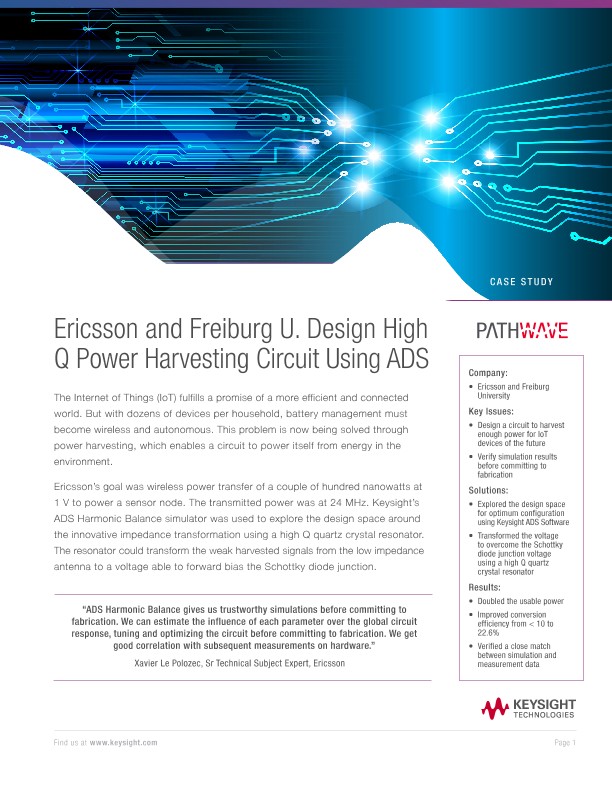 Ericsson and Freiburg U. Design High Q Power Harvesting Circuit Using ADS