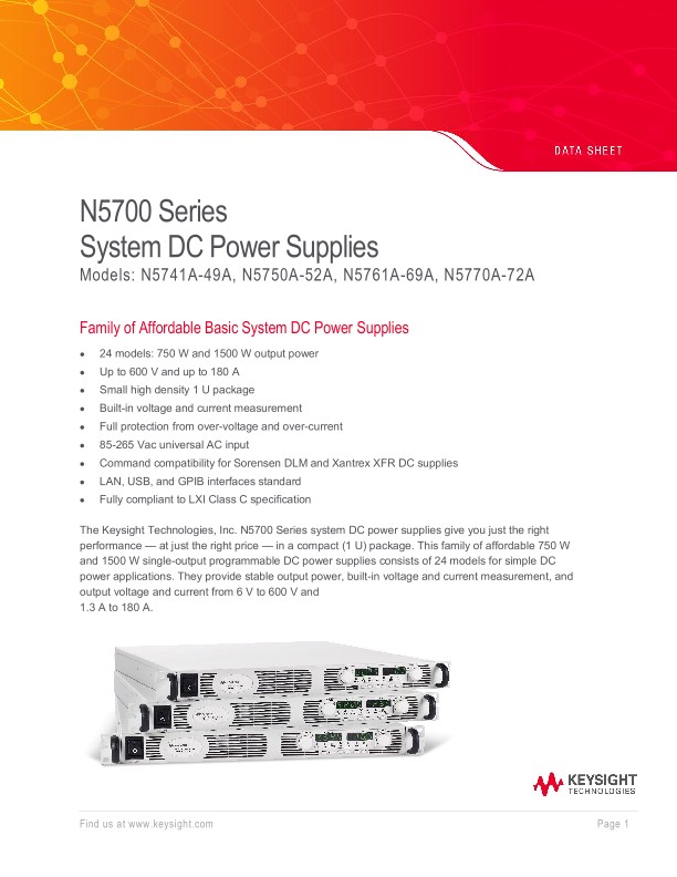 N5700 Series System DC Power Supplies