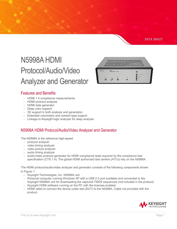 N5998A HDMI Protocol/Audio/Video Analyzer and Generator
