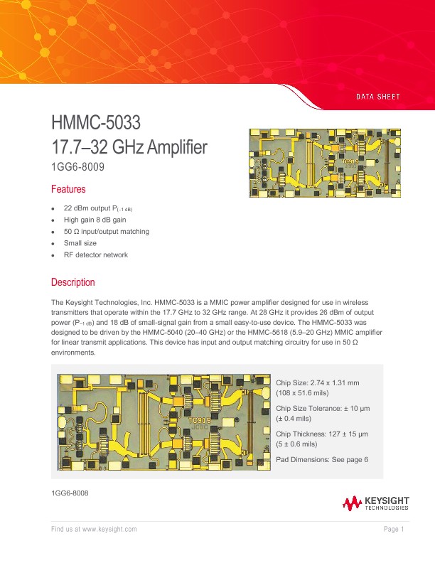 HMMC-5033 17.7–32 GHz Power Amplifier 