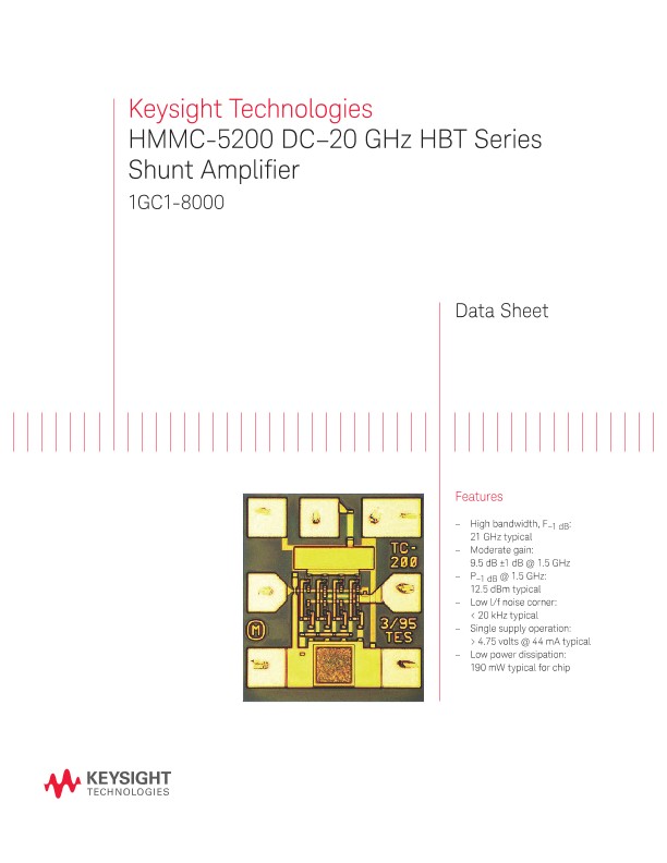 HMMC-5200 DC–20 GHz HBT Series Shunt Amplifier 