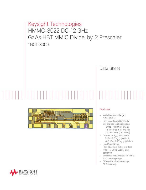 HMMC—3022 DC-12 GHz GaAs HBT MMIC Divide-by-2 Prescaler 