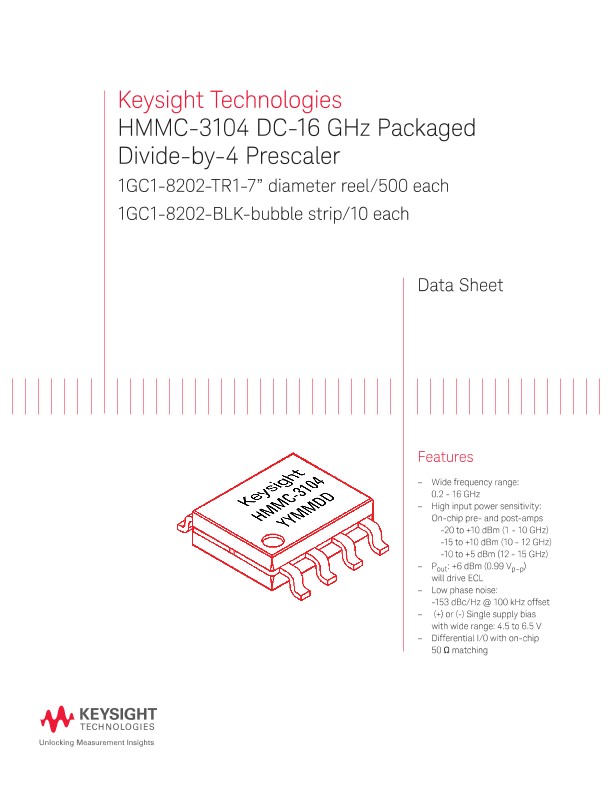 HMMC-3104 DC-16 GHz Packaged Divide-by-4 Prescaler 