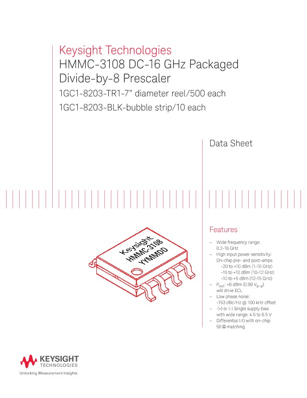 HMMC-3108 DC-1 GHz Packaged Divide-by-8 Prescaler 