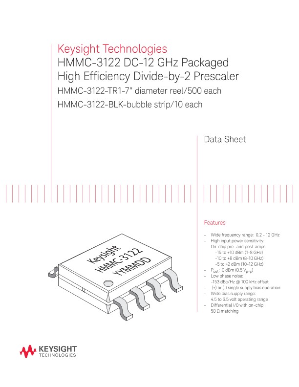 HMMC—3122 DC-12 GHz Packaged High Efficiency Divide-by-2 Prescaler 