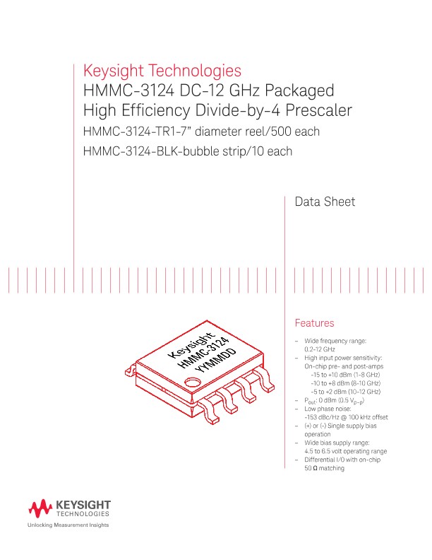 HMMC-3124 DC-12 GHz Packaged High Efficiency Divide-by-4 Prescaler 