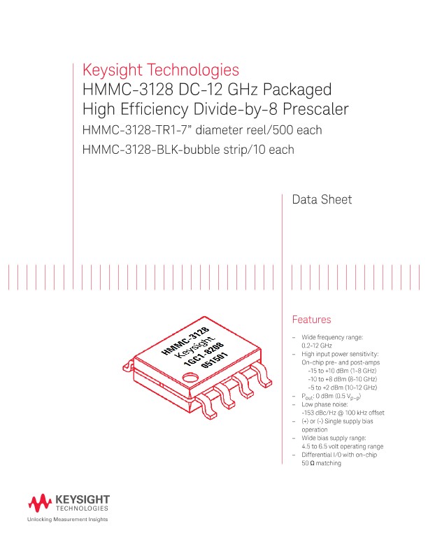 HMMC-3128 DC-12 GHz Packaged High Efficiency Divide-by-8 Prescaler 