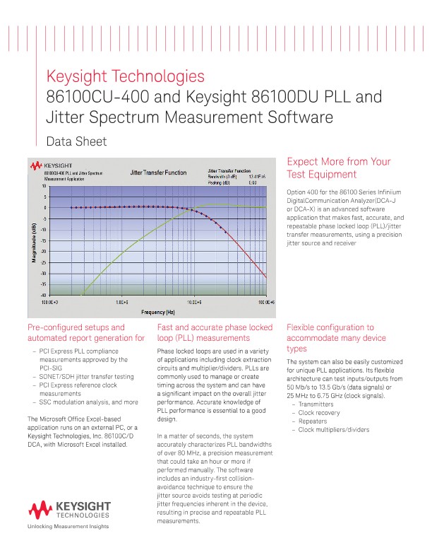 86100CU-400 and Keysight 86100DU PLL and Jitter Spectrum Measurement Software 