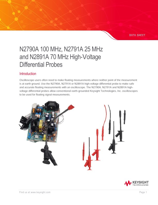 N2790A 100 MHz, N2791A 25 MHz and N2891A 70 MHz High-Voltage Differential Probes