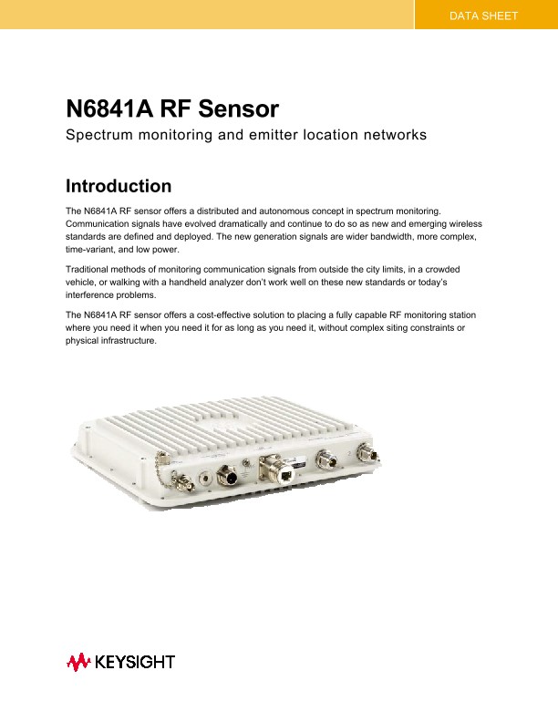 N6841A RF Sensor for Signal Monitoring Networks