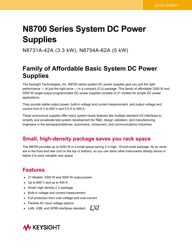 N8700 Series System DC Power Supplies