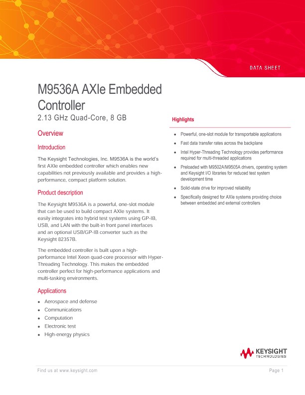M9536A AXIe Embedded Controller