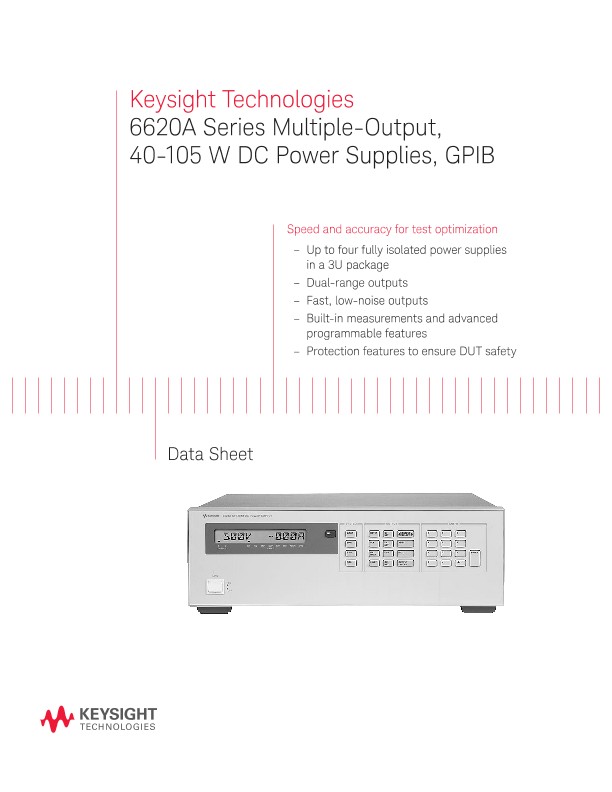 6620A Series Multiple-Output, 40-105 W DC Power Supplies, GPIB