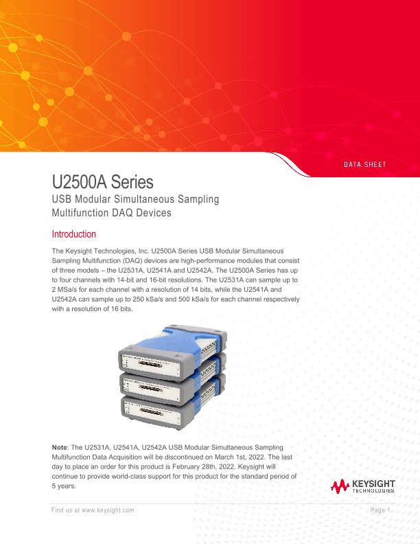 U2500A Series USB Modular Simultaneous Sampling Multifunction DAQ Devices