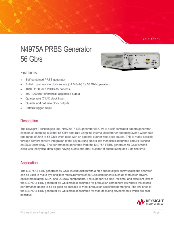 N4975A PRBS Generator 56 Gb/s
