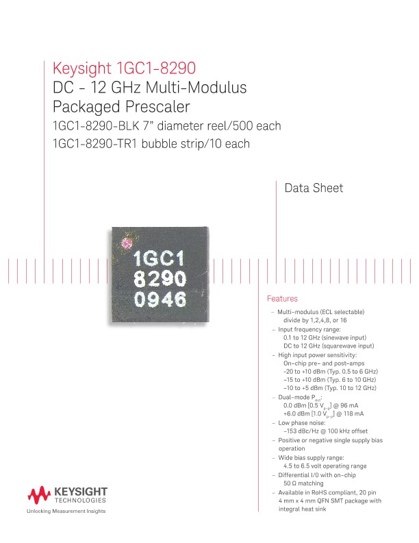 1GC1-8290 DC - 12 GHz Multi-Modulus Packaged Prescaler