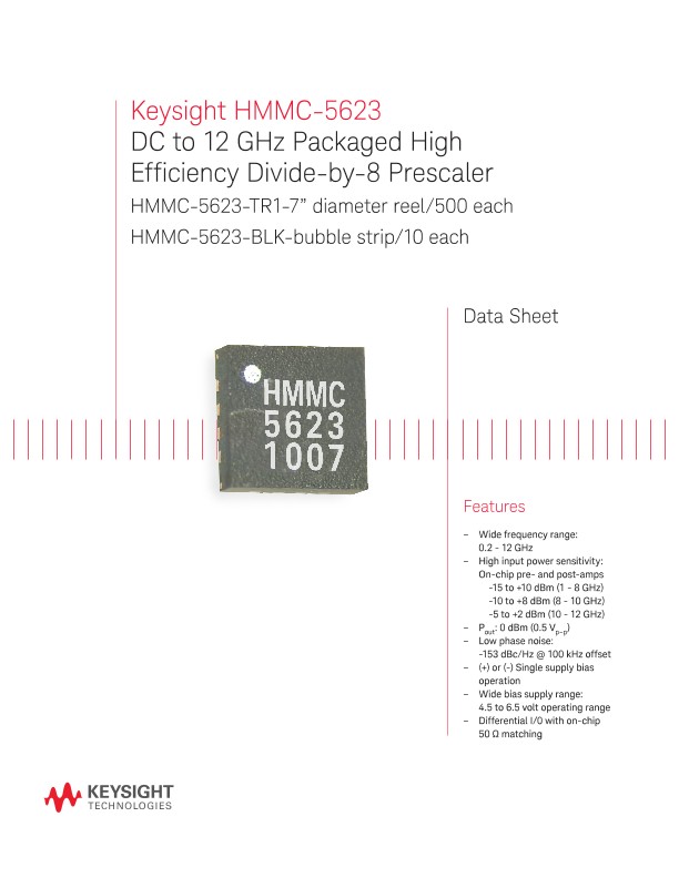 HMMC-5623 DC to 12 GHz Packaged High  Efficiency Divide-by-8 Prescaler