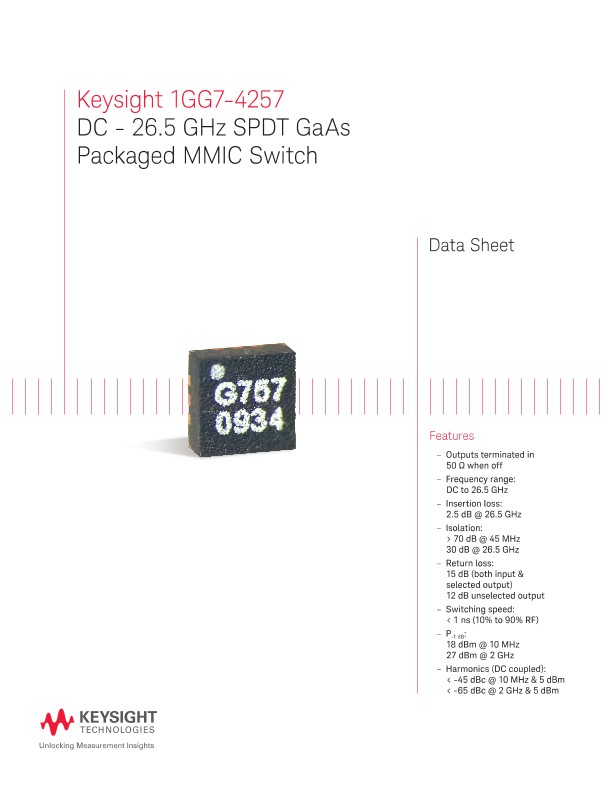 1GG7-4257 DC - 26.5 GHz SPDT GaAs Packaged MMIC Switch