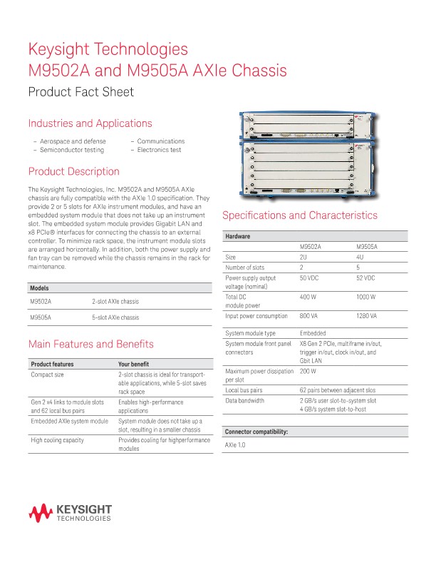 M9502A and M9505A AXIe Chassis – Product Fact Sheet