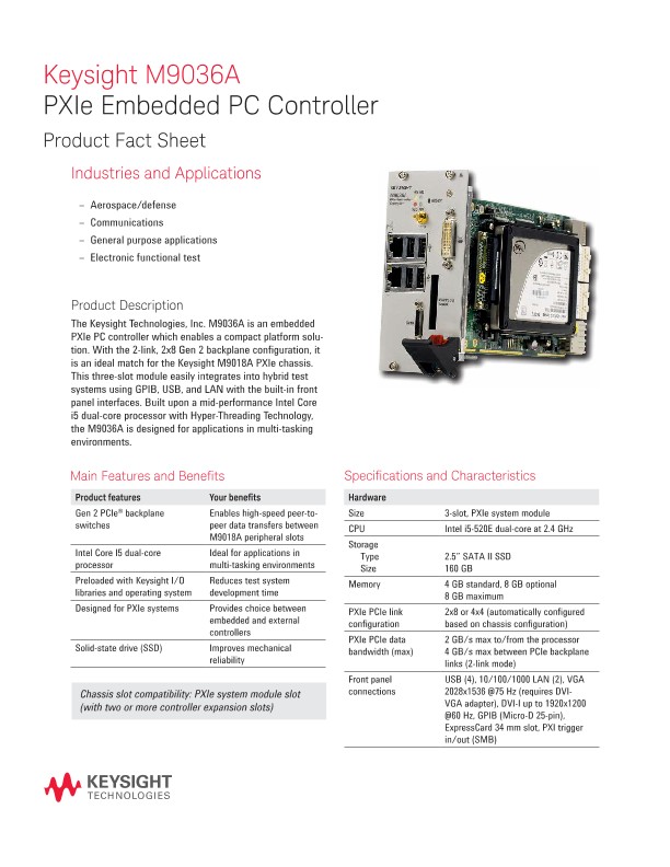 M9036A PXIe Embedded PC Controller