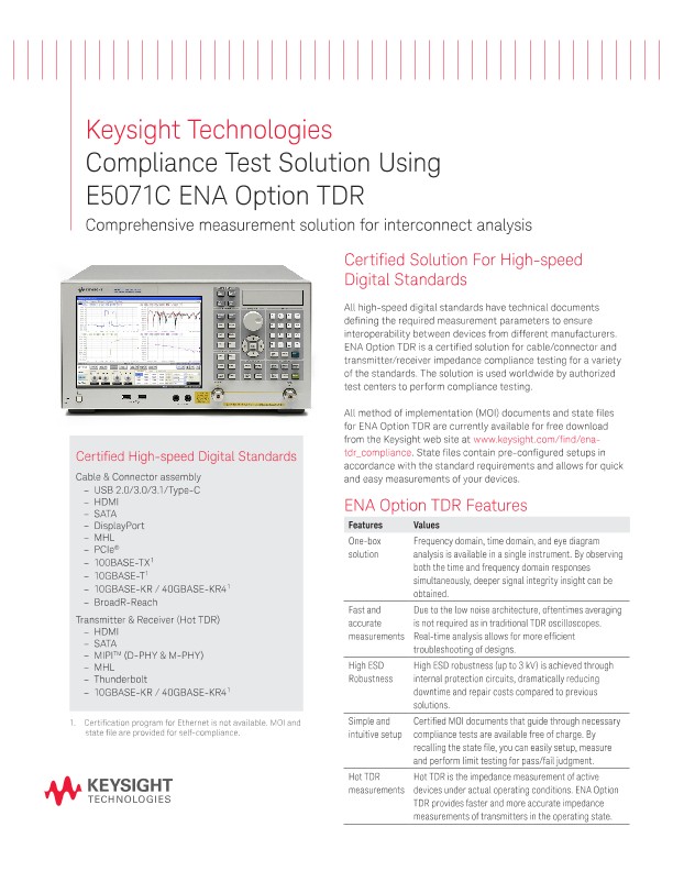 Compliance Test Solution Using E5071C ENR Option TDR – Brochure