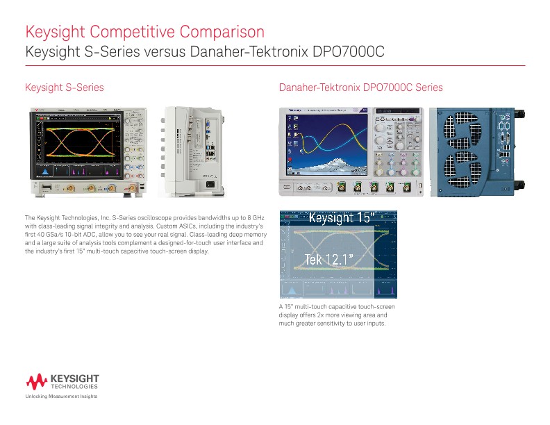 Keysight S-Series versus Danaher-Tektronix DPO7000C - Competitive Comparison