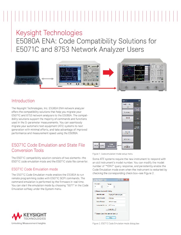 E5080A ENA: Code Compatibility Solutions for E5071C and 8753 Network Analyzer Users 