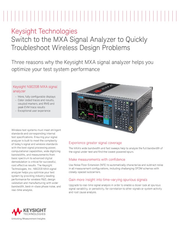 Switch to the Keysight MXA Signal Analyzer to Quickly Troubleshoot Wireless Design Problems - Migration Guide