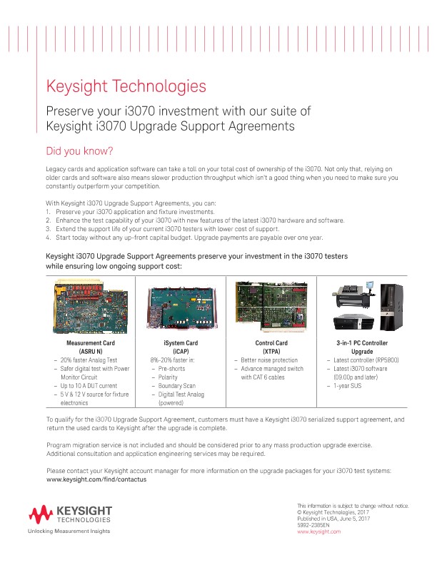 Preserve your i3070 investment with our suite of Keysight i3070 Upgrade Support Agreements