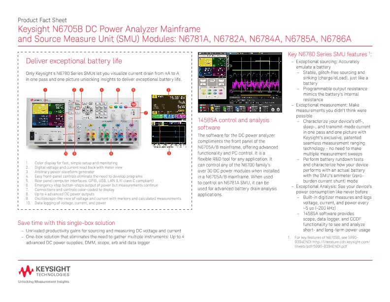 N6705B DC Power Analyzer Mainframe and Source Measure Unit (SMU) Modules 