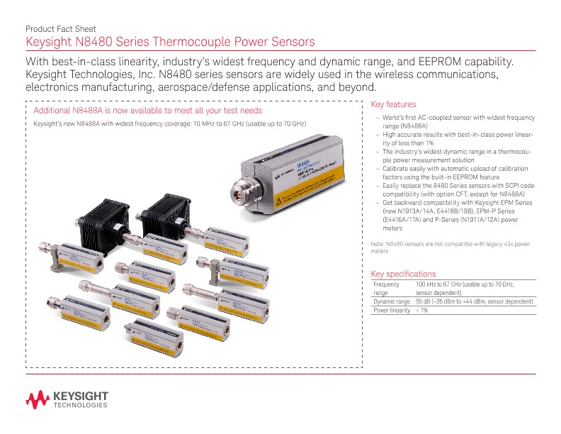 N8480 Series Thermocouple Power Sensors – Product Fact Sheet