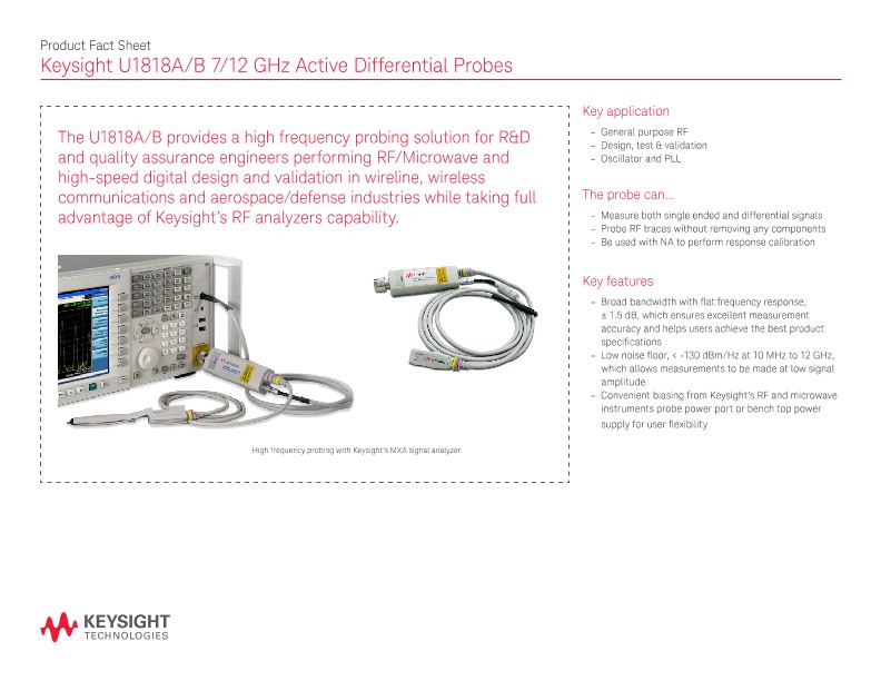 U1818A/B 7/12 GHz Active Differential Probes