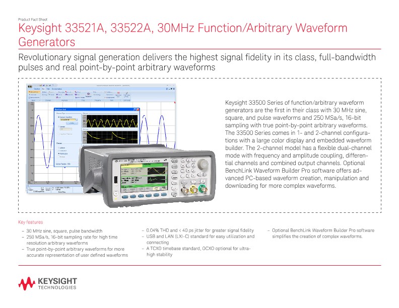 33521A, 33522A, 30-MHz Function/Arbitrary Waveform Generators - QFS