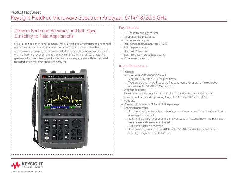 FieldFox Microwave Spectrum Analyzer, 9/14/18/26.5 GHz