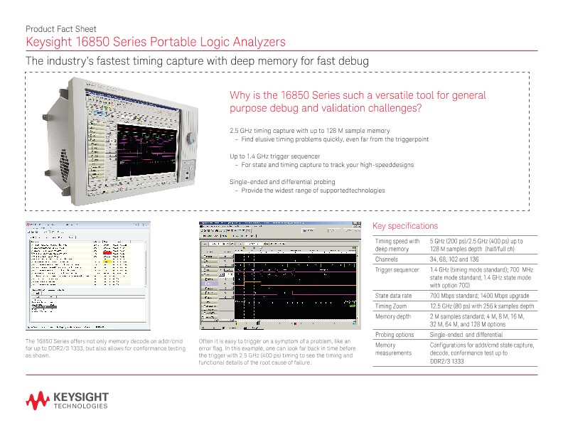16850 Series Portable Logic Analyzers – Product Fact Sheet