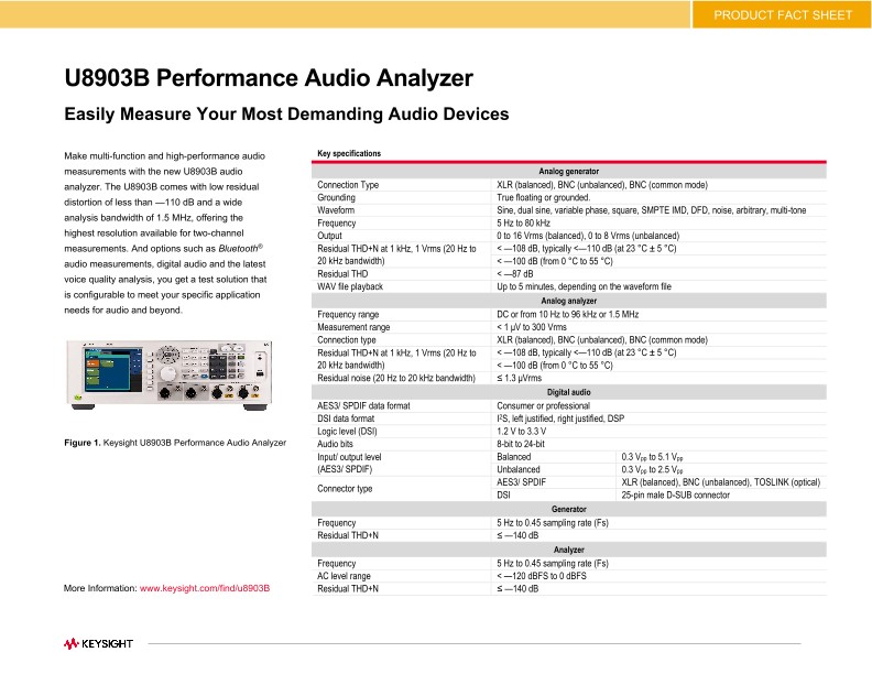 Keysight U8903B Performance Audio Analyzer