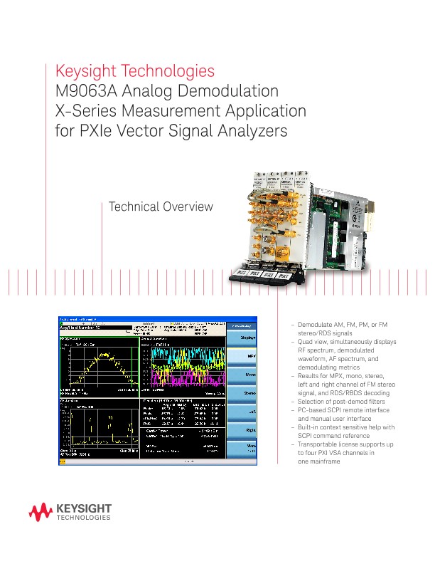 M9063A Analog Demodulation X-Series Measurement Application for PXIe Vector Signal Analyzers