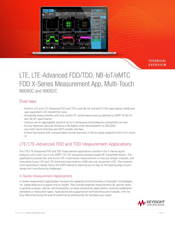 LTE, LTE-Advanced FDD/TDD, and NB-IoT/eMTC FDD X-Series Measurement App, Multi-Touch
