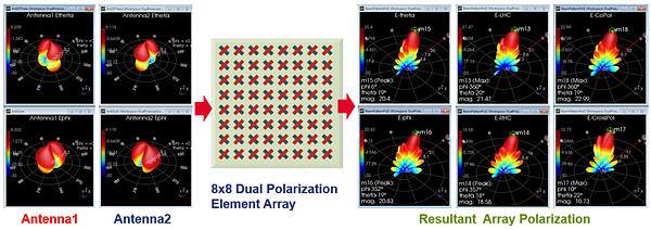 Analyze polarization of antenna elements and impact on array radiation polarization