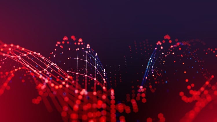 A red and blue lines and dots Description automatically generated