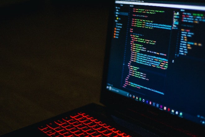 Coding on laptop