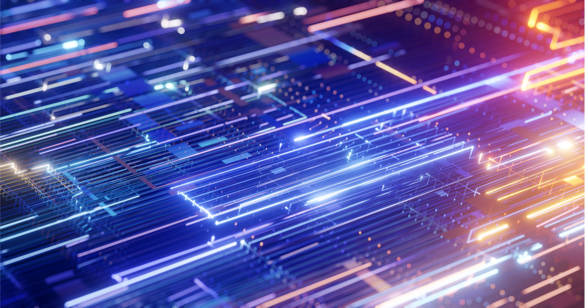 Rays of light over computer board