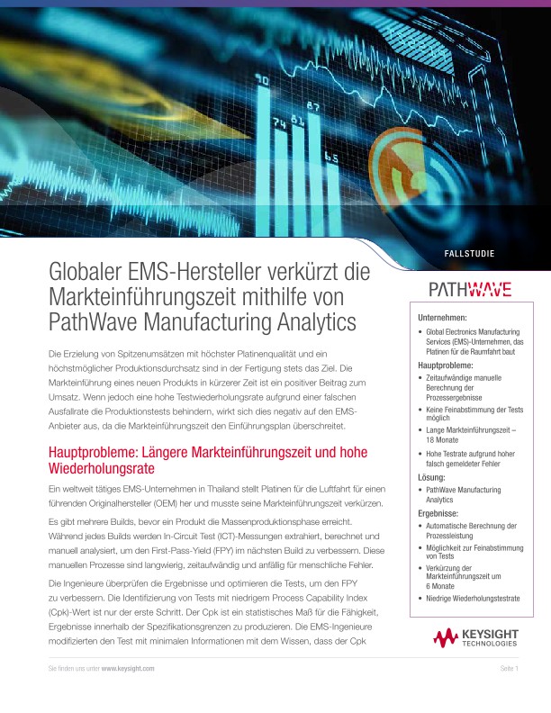 Globaler EMS-Hersteller verkürzt die Markteinführungszeit mithilfe von PathWave Manufacturing Analytics