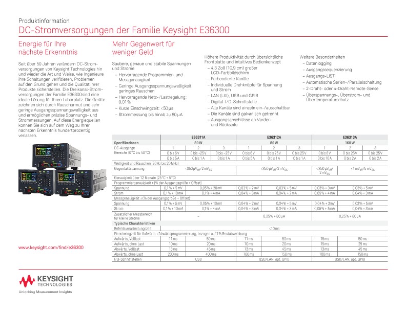 DC-Stromversorgungen der Familie Keysight E36300