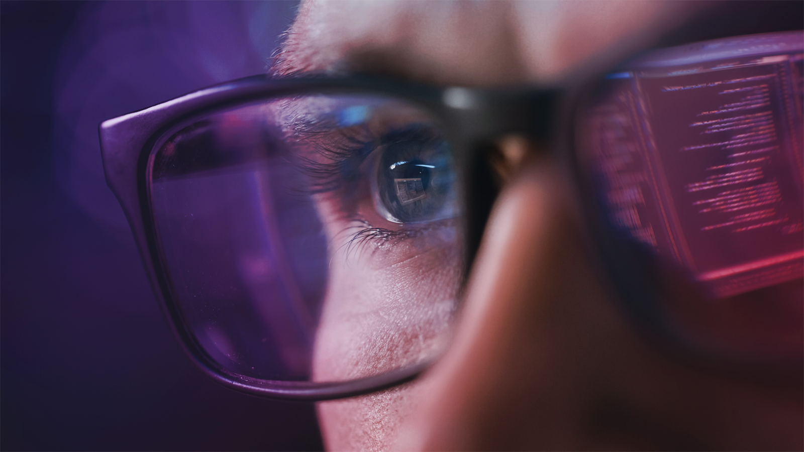 Close-up of person wearing smart glasses
