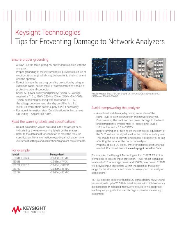 Prevent Damage to Network Analyzers