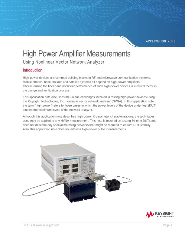High Power Amplifier Measurements Using Nonlinear Vector Network Analyzer