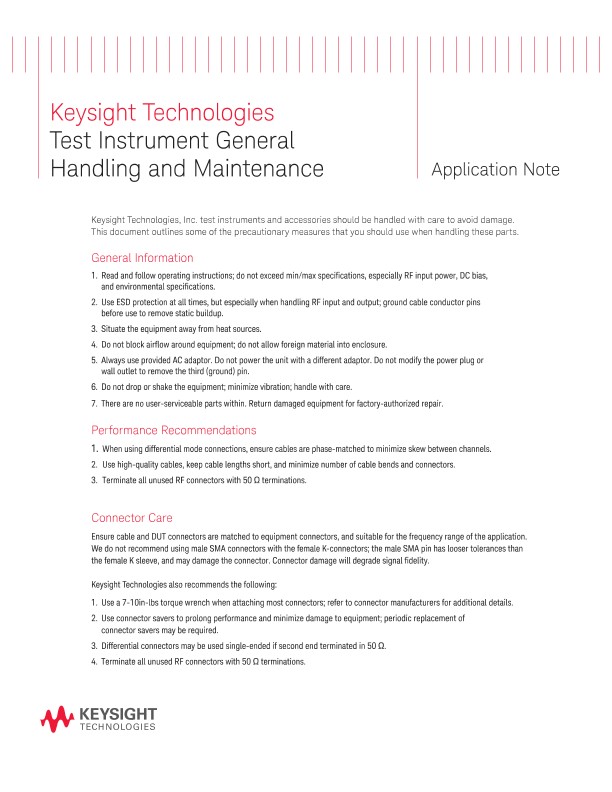 Test Instrument General Handling and Maintenance